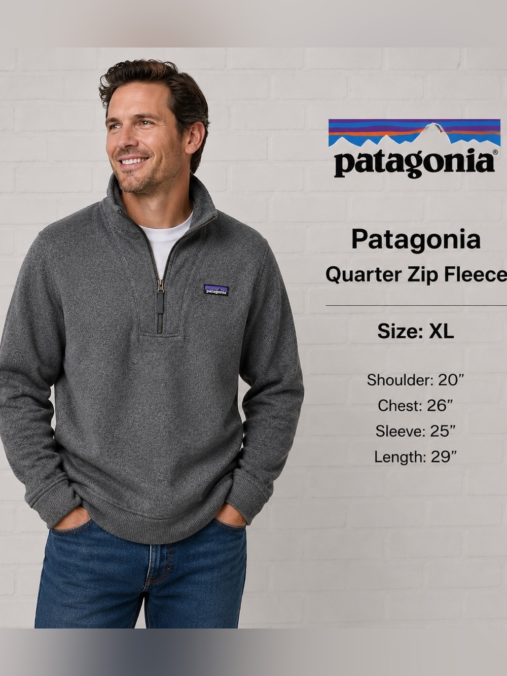 Patagonia wool Better Sweater 1/4 Zip Pullover Gray Fleece Mock Neck Classic /XL